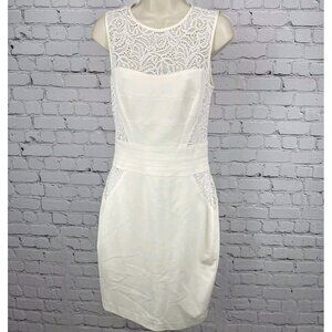 Cache Ivory Lace Cut Out Empire Waist Sleeveless Sheath Short Dress Size 6
